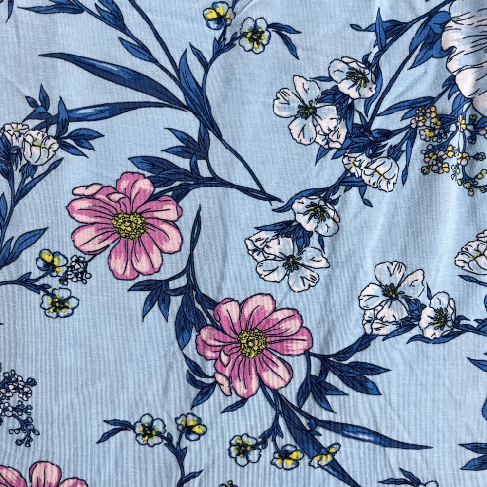 41 Hawthorn Floral Sleeveless Blouse Blue Pink Ruffle Neck 2X Lightweight - Picture 7 of 8